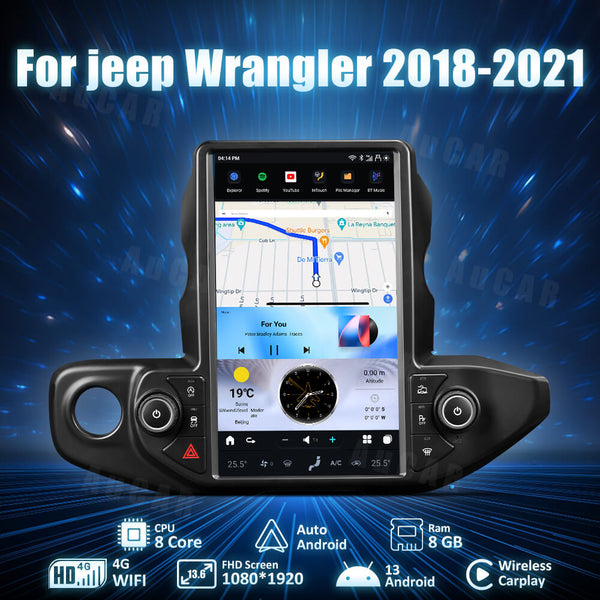 AuCar Tesla Android 13 13.6 inch Car Radio GPS Navigation Android Head Unit for Jeep Wrangler/Gladiator 2018-2021 Car Multimedia Stereo Player Car Video