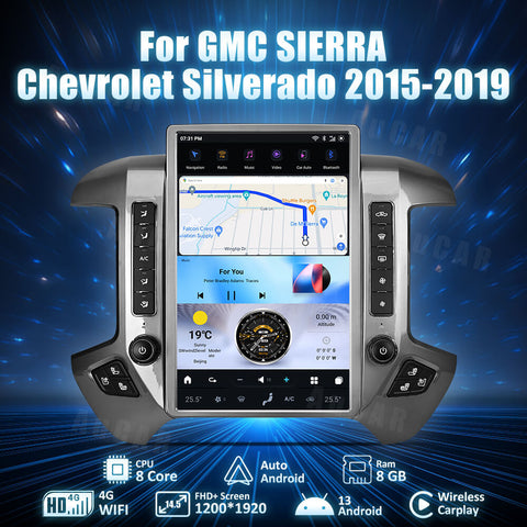 AuCar Tesla Android 13 14.5″ Car Radio GPS Navigation For GMC Sierra Chevrolet Silverado 2015-2019 Car Multimedia Stereo Player Car Video