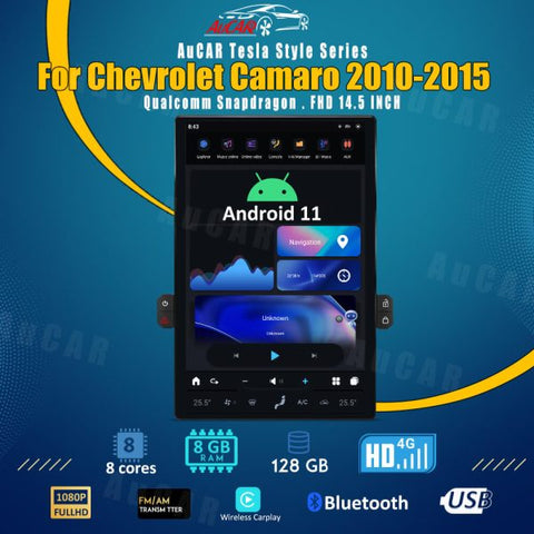 AuCar 14.5'' Tesla Screen Android 11 Car Video Stereo Multimedia Player For Chevrolet Camaro 2010-2015 Car Radio GPS Navigation Head Unit