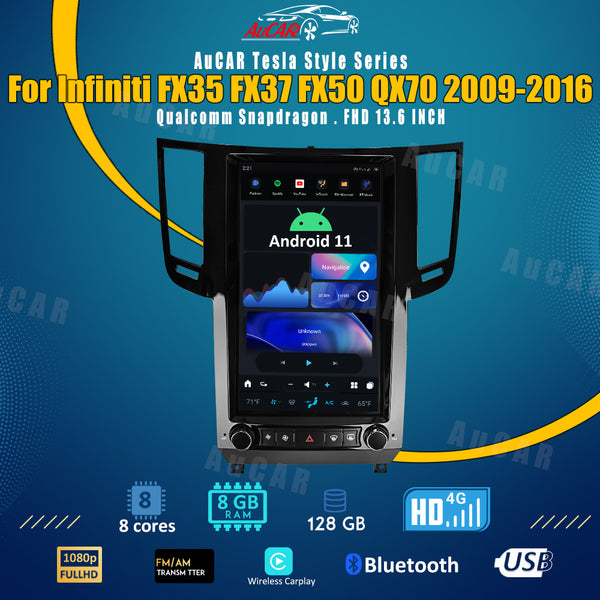 AuCar 13.6'' Android 11 Tesla Screen Car Stereo Head Unit Multimedia DVD Player Car Video GPS Navigation For Infiniti FX35 FX37 FX50 QX70 2009-2016