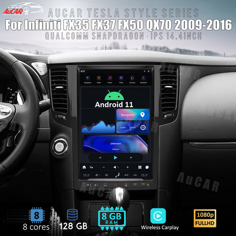 AuCar 14.4'' Latest Tesla Android 11 Car GPS Navigation Car Video Radio Multimedia DVD Player For Infiniti FX35 FX37 FX50 QX70 2009-2016